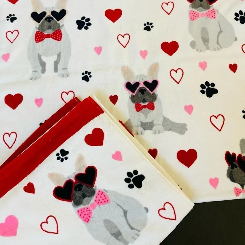 Valentine Frenchie Dogs 3-pc Bath Towels Set